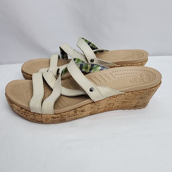 Crocs A Leigh Mini White Leather Wedge Women's Summer  Open Toe Sandal Size 8 - Picture 5 of 12